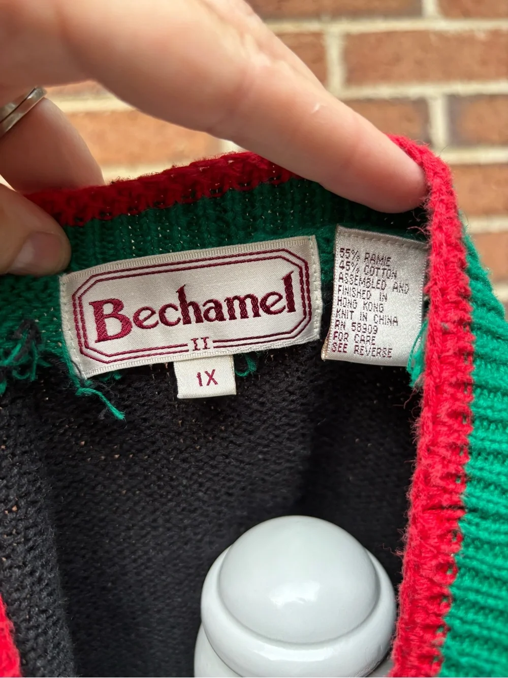 Vintage Bechamel Christmas Holly Sweater Vest Size 1X Black Red Green